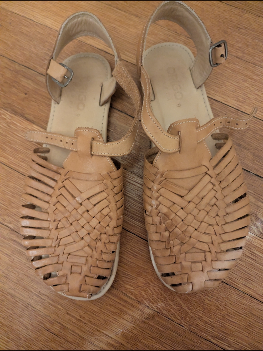 Origo Tan Woven Leather Huarache Sandals by Anya